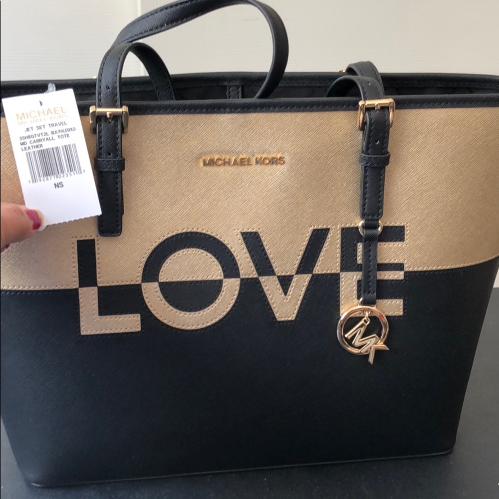 Michael Kors carryall Jet Set Tote. Blk/pale gold